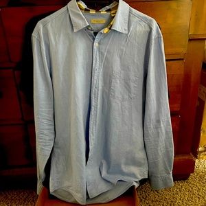 Burberry button down dress shirt. Light blue with Burberry print in cuffs